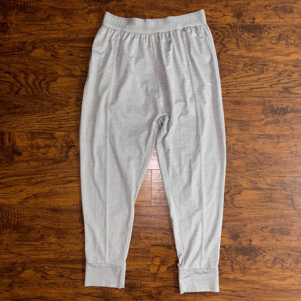 Puma Women’s Joggers Light Gray Sweatpants Tapered Ankle Track Suit Leggings